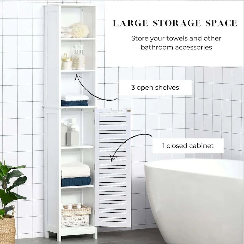 Armoire de rangement haute et étroite pour salle de bain Miami White - 35,2 cm (L) x 26,4 cm (l) x 172,6 cm (H)