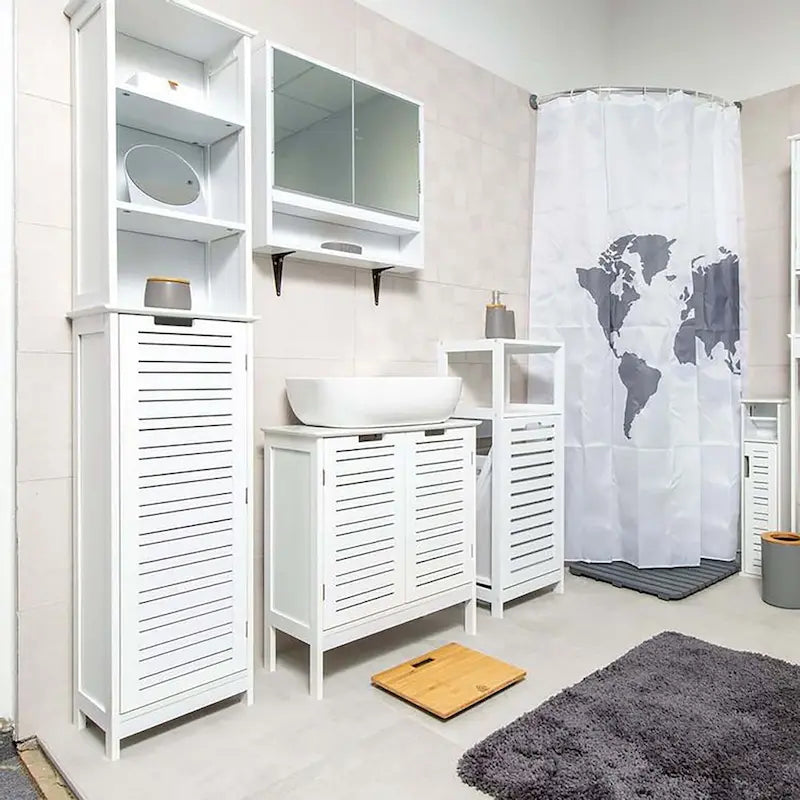 Armoire de rangement haute et étroite pour salle de bain Miami White - 35,2 cm (L) x 26,4 cm (l) x 172,6 cm (H)