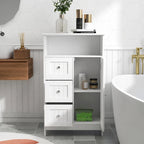 Meuble de rangement sur pied blanc Nestfair pour salle de bain, avec 3 tiroirs et 1 porte - Non disponible