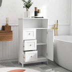 Meuble de rangement sur pied blanc Nestfair pour salle de bain, avec 3 tiroirs et 1 porte - Non disponible