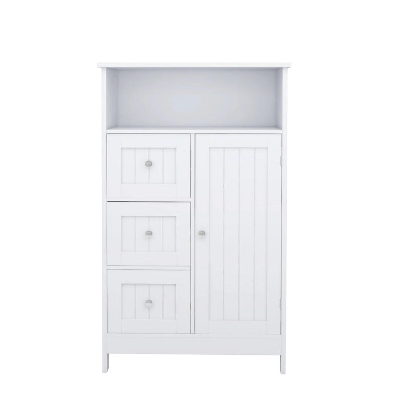 Meuble de rangement sur pied blanc Nestfair pour salle de bain, avec 3 tiroirs et 1 porte - Non disponible