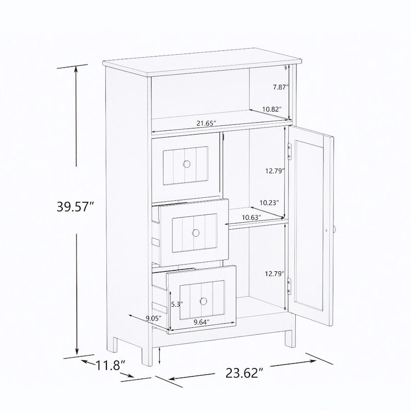 Meuble de rangement sur pied blanc Nestfair pour salle de bain, avec 3 tiroirs et 1 porte - Non disponible