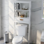 Meuble de rangement blanc à placer au-dessus des toilettes, avec un tiroir et deux étagères.