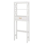 Meuble de rangement blanc à placer au-dessus des toilettes, avec un tiroir et deux étagères.