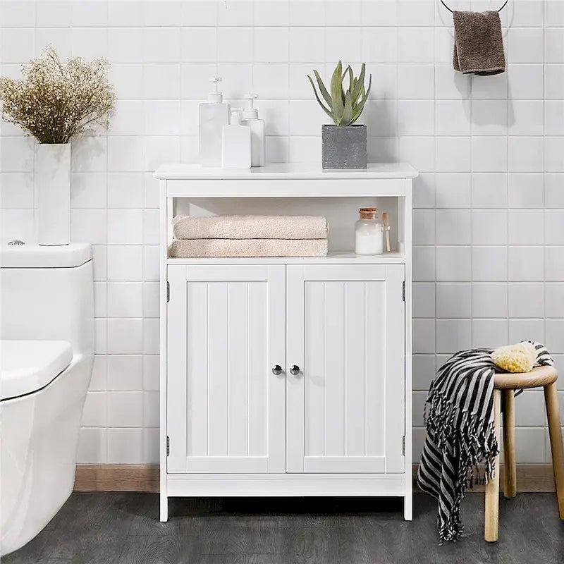 Meuble de rangement de salle de bain Yaheetech avec étagère réglable et support au sol