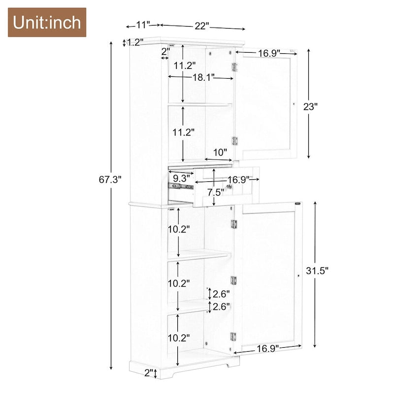 Armoire à linge avec tiroir et étagère réglable, 56 cm (L) x 28 cm (P) x 171 cm (H)