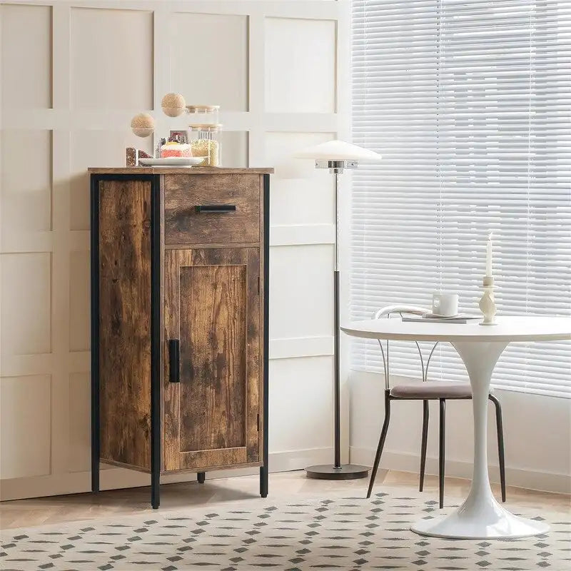 Meuble de rangement étroit au sol avec 1 porte et 1 tiroir - 11,8 cm (P) x 13,8 cm (L) x 31,5 cm (H)