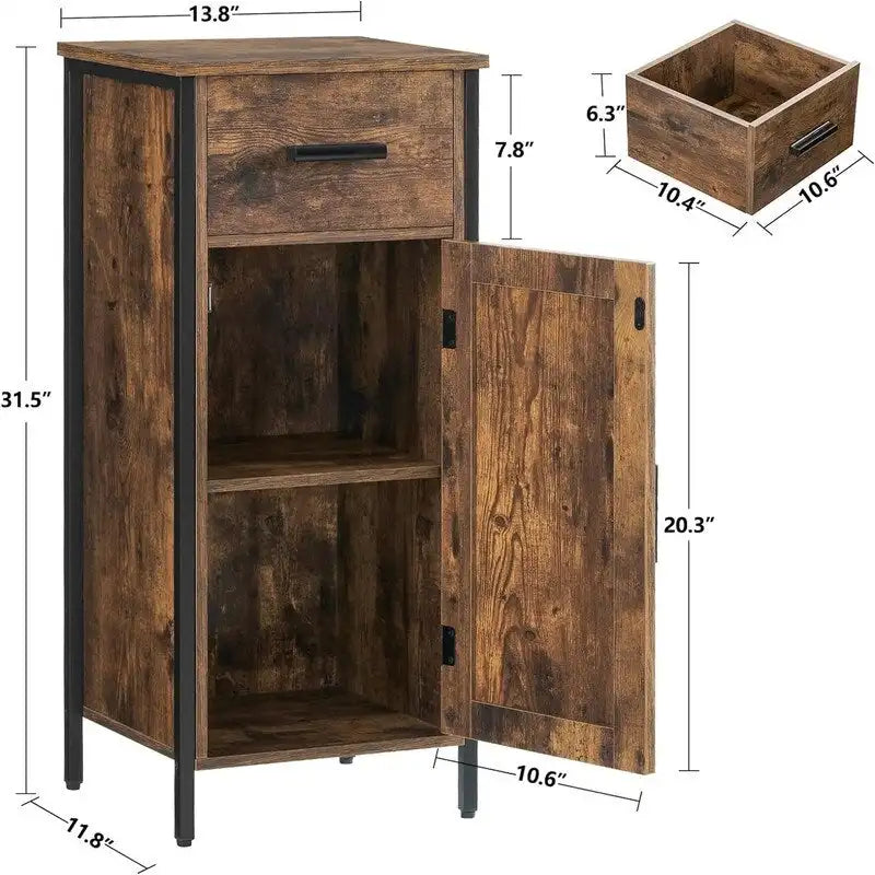 Meuble de rangement étroit au sol avec 1 porte et 1 tiroir - 11,8 cm (P) x 13,8 cm (L) x 31,5 cm (H)