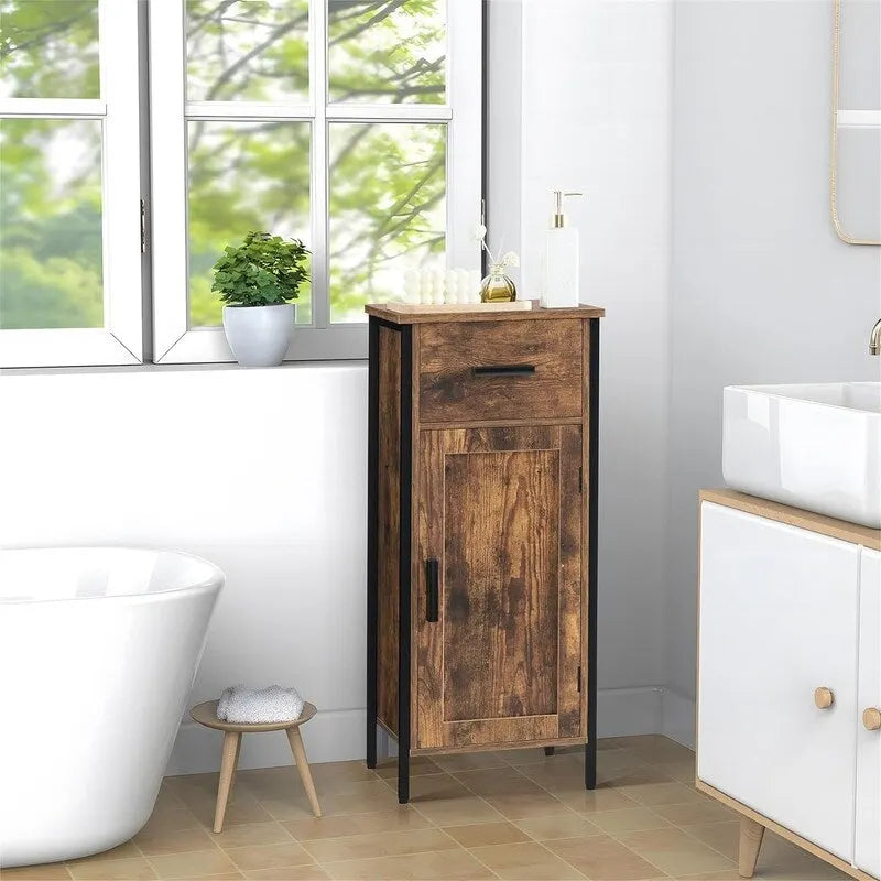 Meuble de rangement étroit au sol avec 1 porte et 1 tiroir - 11,8 cm (P) x 13,8 cm (L) x 31,5 cm (H)