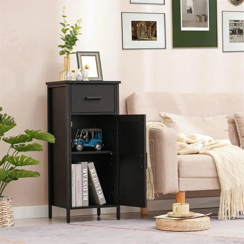 Meuble de rangement étroit au sol avec 1 porte et 1 tiroir - 11,8 cm (P) x 13,8 cm (L) x 31,5 cm (H)