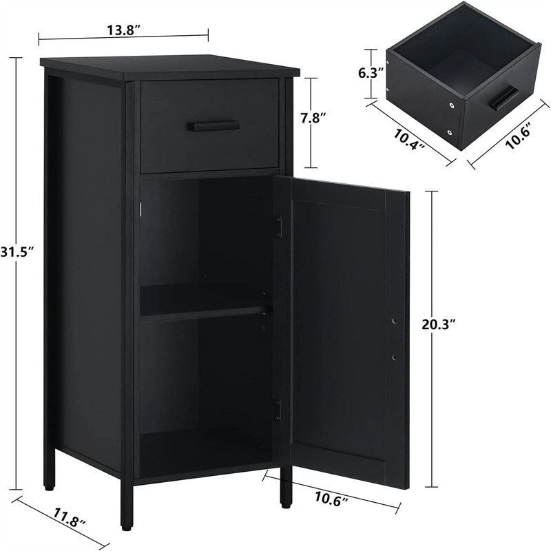 Meuble de rangement étroit au sol avec 1 porte et 1 tiroir - 11,8 cm (P) x 13,8 cm (L) x 31,5 cm (H)