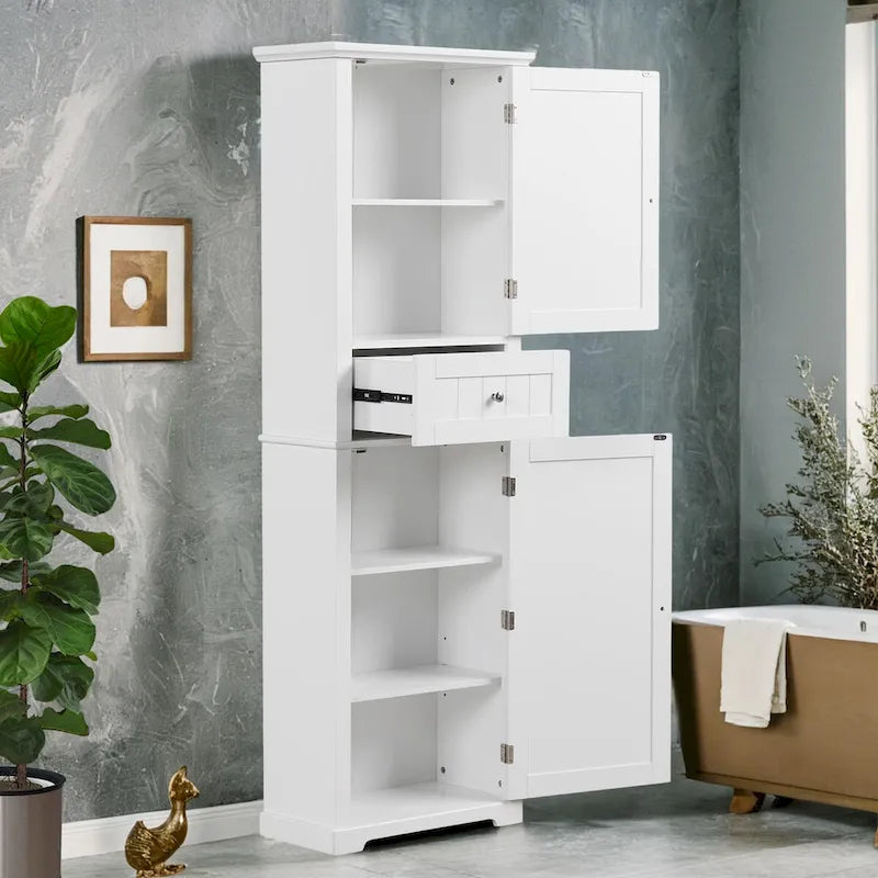 Armoire de rangement haute pour salle de bain avec tiroir et étagère réglable