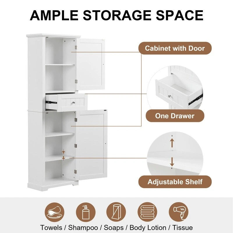 Armoire de rangement haute pour salle de bain avec tiroir et étagère réglable