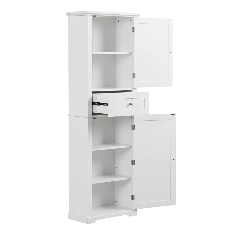 Armoire de rangement haute pour salle de bain avec tiroir et étagère réglable