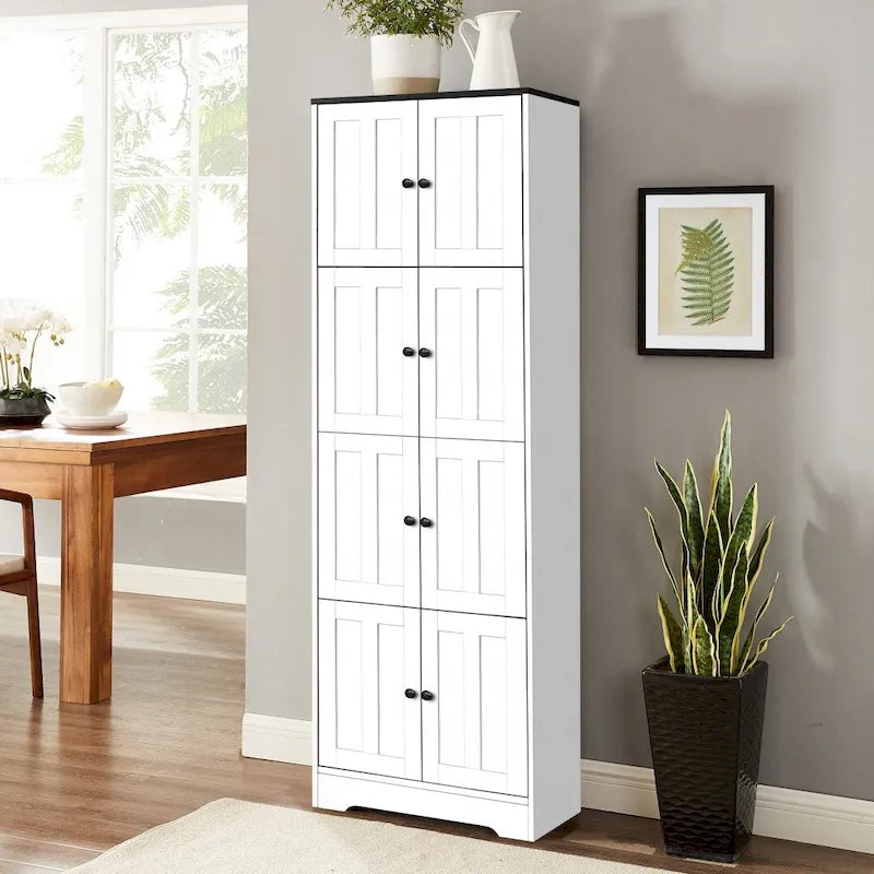 Armoire de rangement haute murale à 8 portes et 4 étagères - 61 cm (L) x 32,5 cm (l) x 184 cm (H)