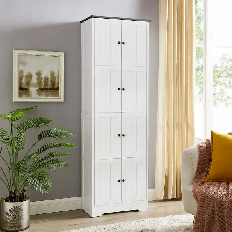 Armoire de rangement haute murale à 8 portes et 4 étagères - 61 cm (L) x 32,5 cm (l) x 184 cm (H)