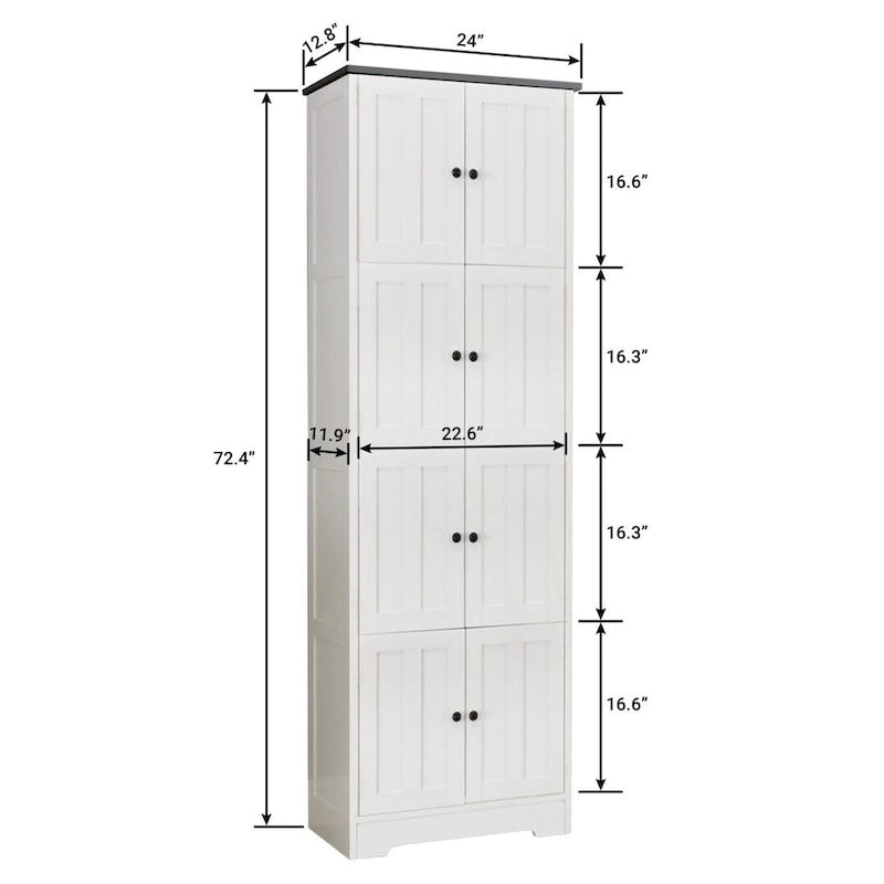 Armoire de rangement haute murale à 8 portes et 4 étagères - 61 cm (L) x 32,5 cm (l) x 184 cm (H)