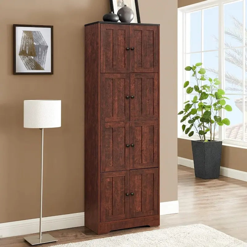 Armoire de rangement haute murale à 8 portes et 4 étagères - 61 cm (L) x 32,5 cm (l) x 184 cm (H)