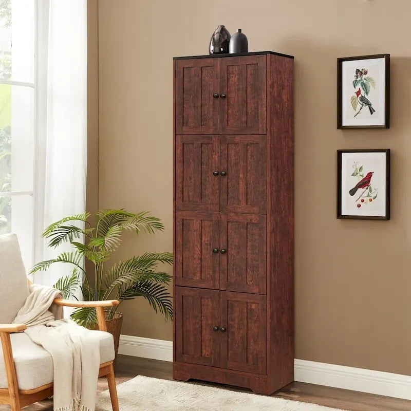 Armoire de rangement haute murale à 8 portes et 4 étagères - 61 cm (L) x 32,5 cm (l) x 184 cm (H)