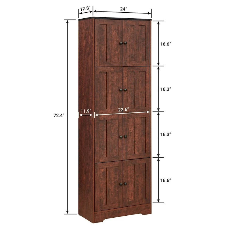 Armoire de rangement haute murale à 8 portes et 4 étagères - 61 cm (L) x 32,5 cm (l) x 184 cm (H)