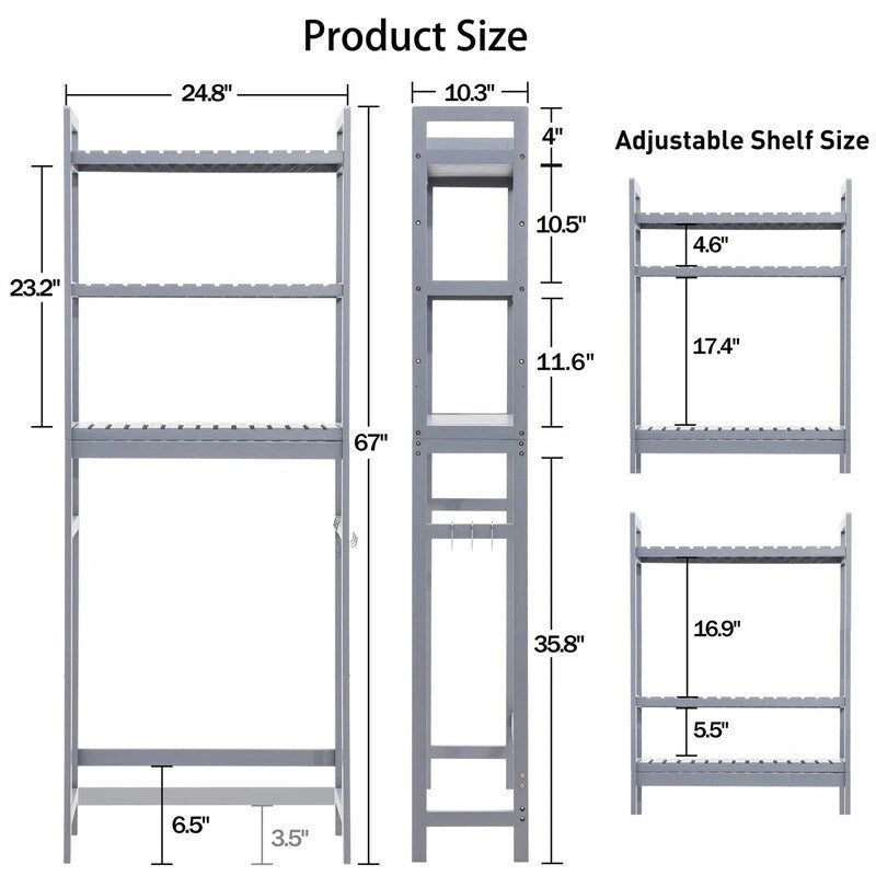 Meuble de rangement à installer au-dessus des toilettes - 10,3 cm (P) x 24,8 cm (L) x 67 cm (H)
