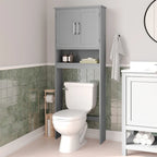Meuble de rangement gris moderne à placer au-dessus des toilettes, avec 2 étagères et portes