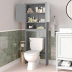 Meuble de rangement gris moderne à placer au-dessus des toilettes, avec 2 étagères et portes