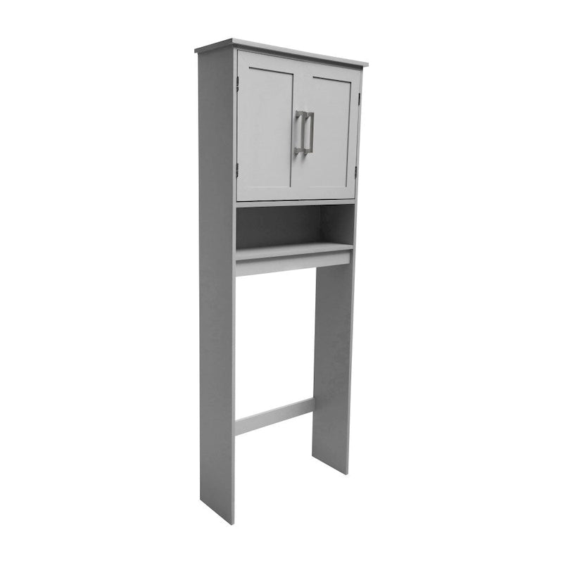 Meuble de rangement gris moderne à placer au-dessus des toilettes, avec 2 étagères et portes