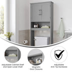 Meuble de rangement gris moderne à placer au-dessus des toilettes, avec 2 étagères et portes