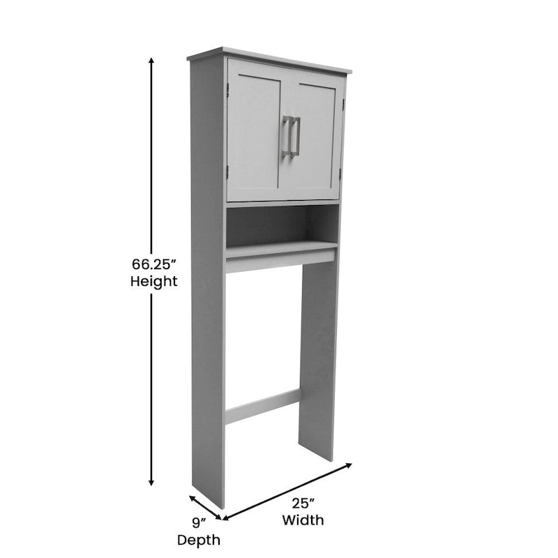 Meuble de rangement gris moderne à placer au-dessus des toilettes, avec 2 étagères et portes