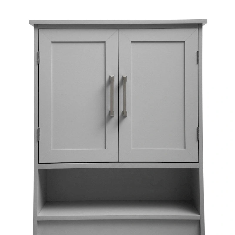 Meuble de rangement gris moderne à placer au-dessus des toilettes, avec 2 étagères et portes