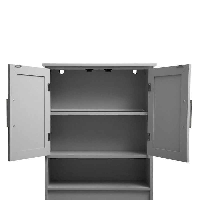 Meuble de rangement gris moderne à placer au-dessus des toilettes, avec 2 étagères et portes