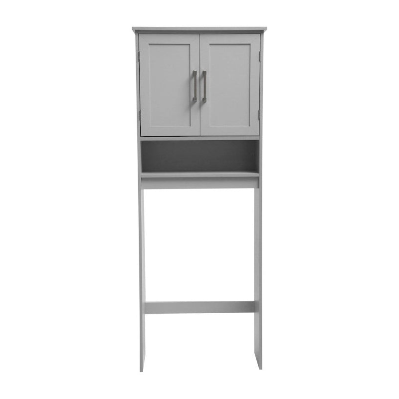 Meuble de rangement gris moderne à placer au-dessus des toilettes, avec 2 étagères et portes
