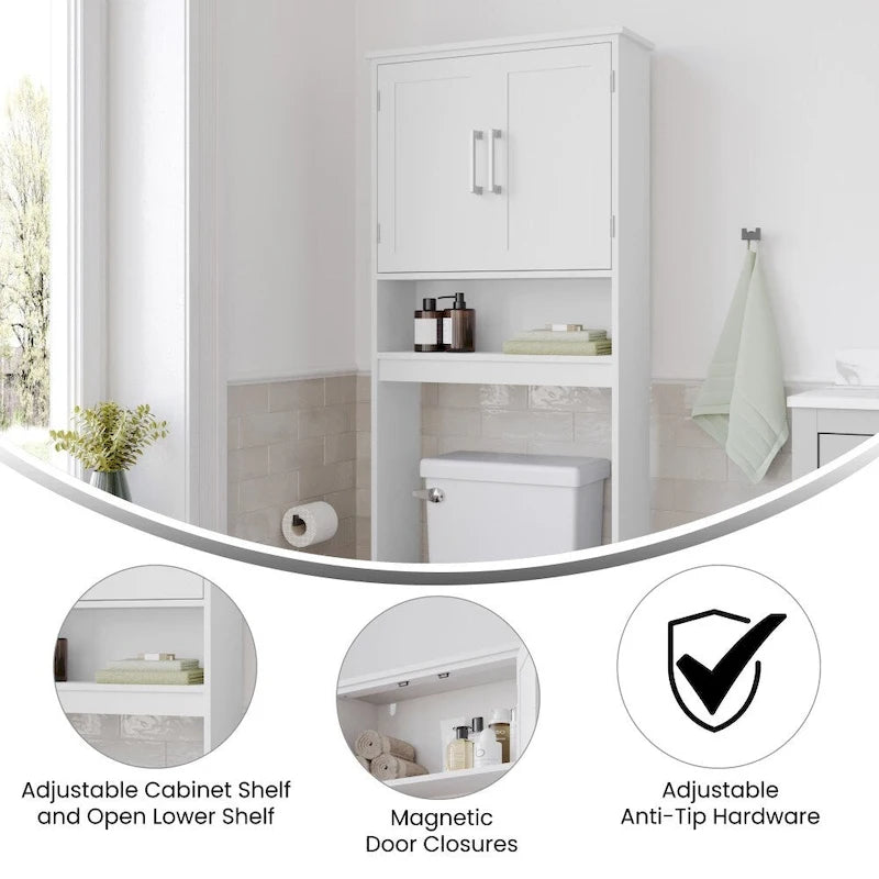 Meuble de rangement gris moderne à placer au-dessus des toilettes, avec 2 étagères et portes