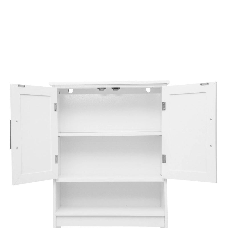 Meuble de rangement gris moderne à placer au-dessus des toilettes, avec 2 étagères et portes
