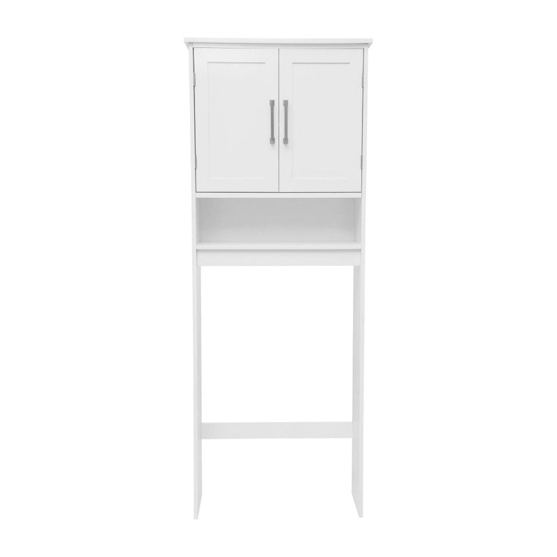 Meuble de rangement gris moderne à placer au-dessus des toilettes, avec 2 étagères et portes