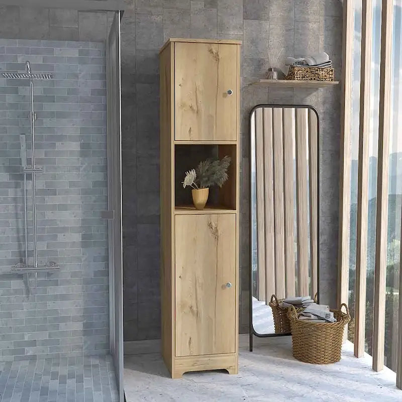 Armoire à linge Albany, quatre étagères intérieures, finition chêne clair, haute qualité et durable