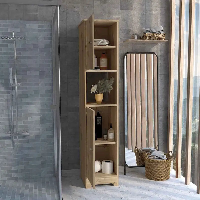 Armoire à linge Albany, quatre étagères intérieures, finition chêne clair, haute qualité et durable