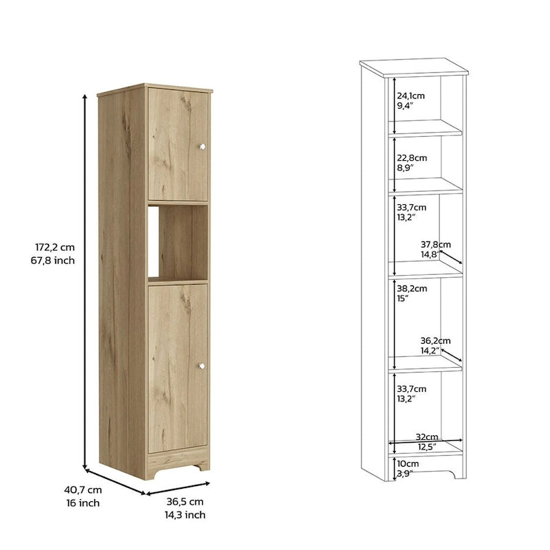 Armoire à linge Albany, quatre étagères intérieures, finition chêne clair, haute qualité et durable