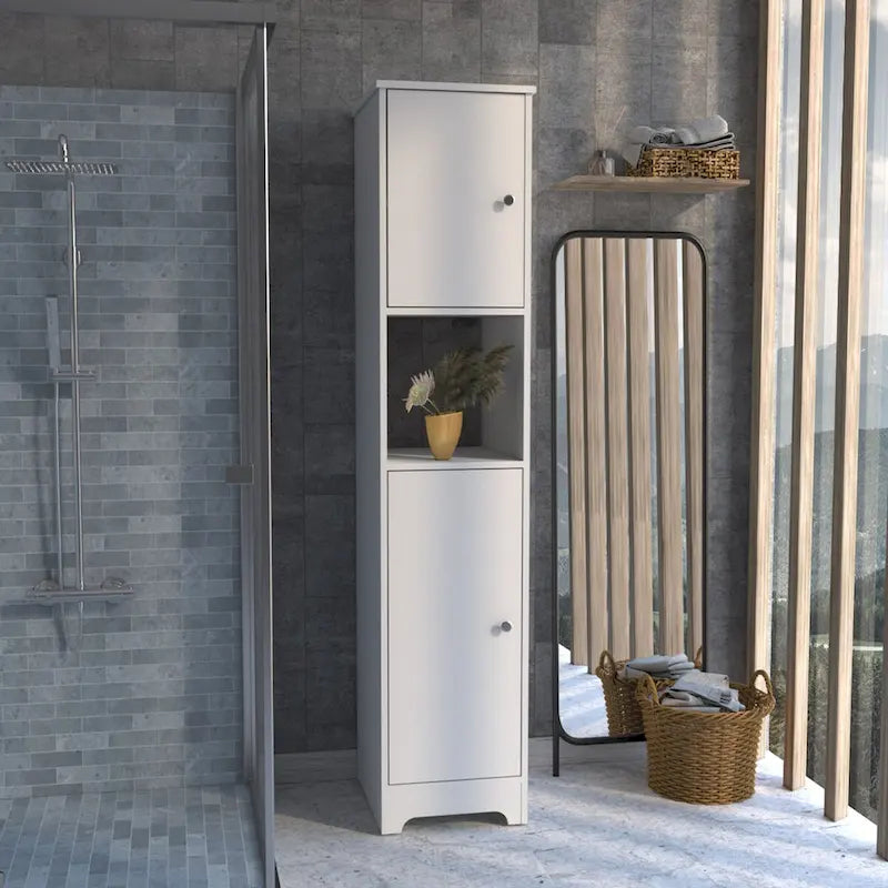 Armoire à linge Albany, quatre étagères intérieures, finition chêne clair, haute qualité et durable