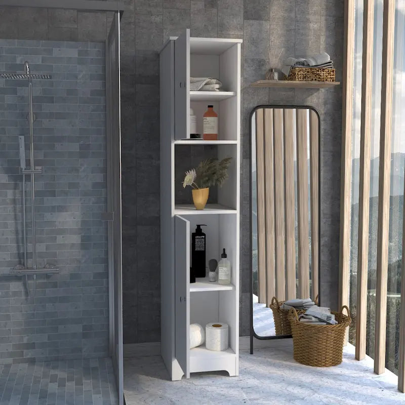 Armoire à linge Albany, quatre étagères intérieures, finition chêne clair, haute qualité et durable