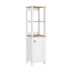 Armoire à linge New Haven à une porte, deux étagères intérieures, deux étagères ouvertes, chêne clair/blanc