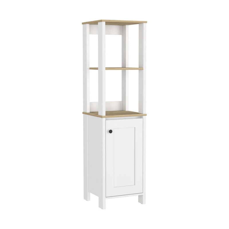 Armoire à linge New Haven à une porte, deux étagères intérieures, deux étagères ouvertes, chêne clair/blanc