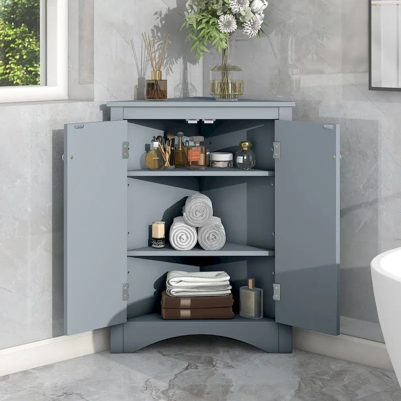 Meuble de rangement triangulaire pour salle de bain avec étagères réglables, meuble sur pied