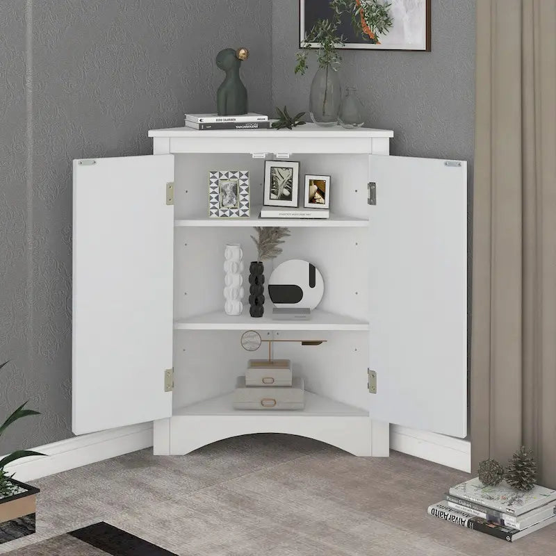 Meuble de rangement triangulaire pour salle de bain avec étagères réglables, meuble sur pied
