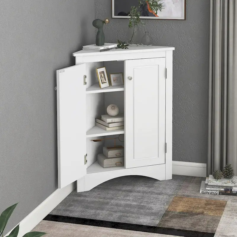 Meuble de rangement triangulaire pour salle de bain avec étagères réglables, meuble sur pied