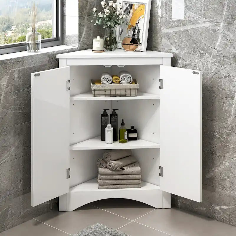 Meuble de rangement triangulaire pour salle de bain avec étagères réglables, meuble sur pied