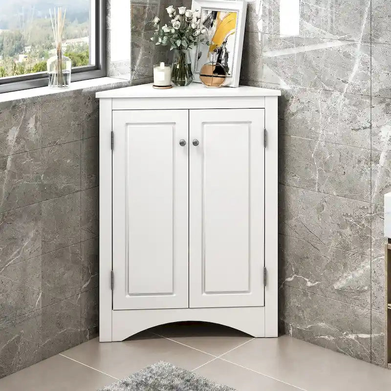 Meuble de rangement triangulaire pour salle de bain avec étagères réglables, meuble sur pied