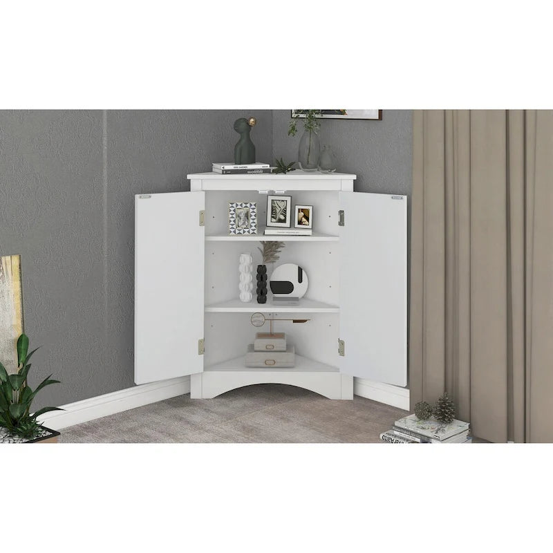 Meuble de rangement triangulaire pour salle de bain avec étagères réglables, meuble sur pied