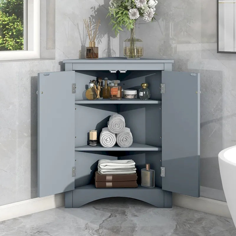 Meuble de rangement triangulaire pour salle de bain avec étagères réglables, meuble sur pied
